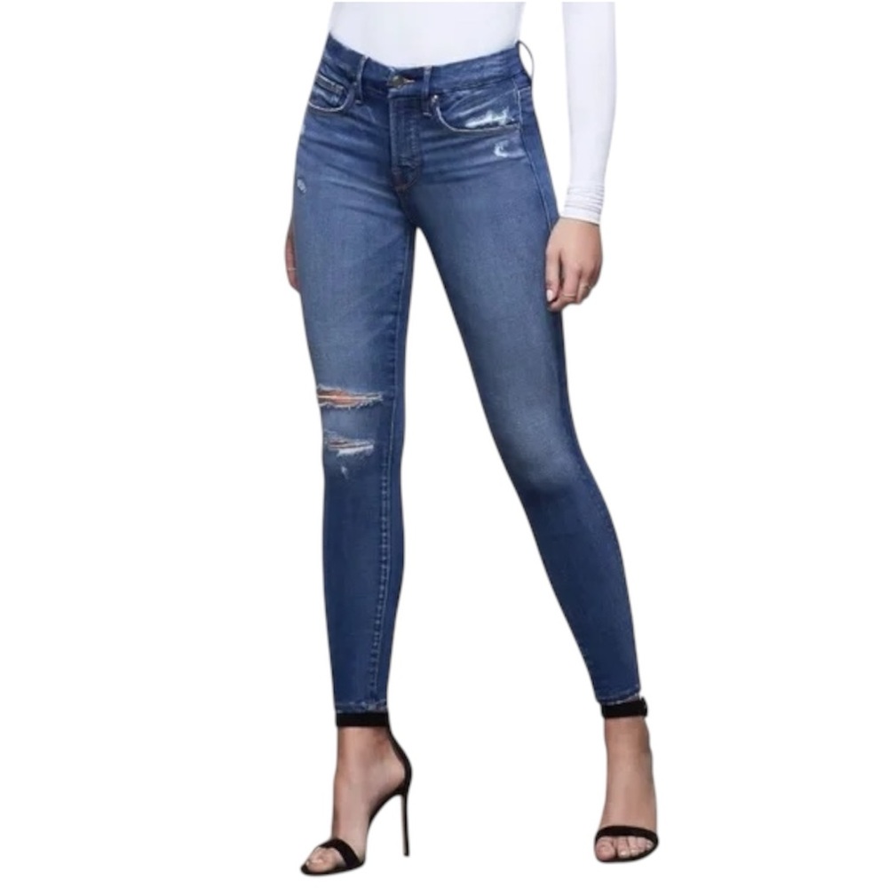 Good American Good Legs Skinny Jeans‎ Blue Distressed Mid Rise Women’s 16 US